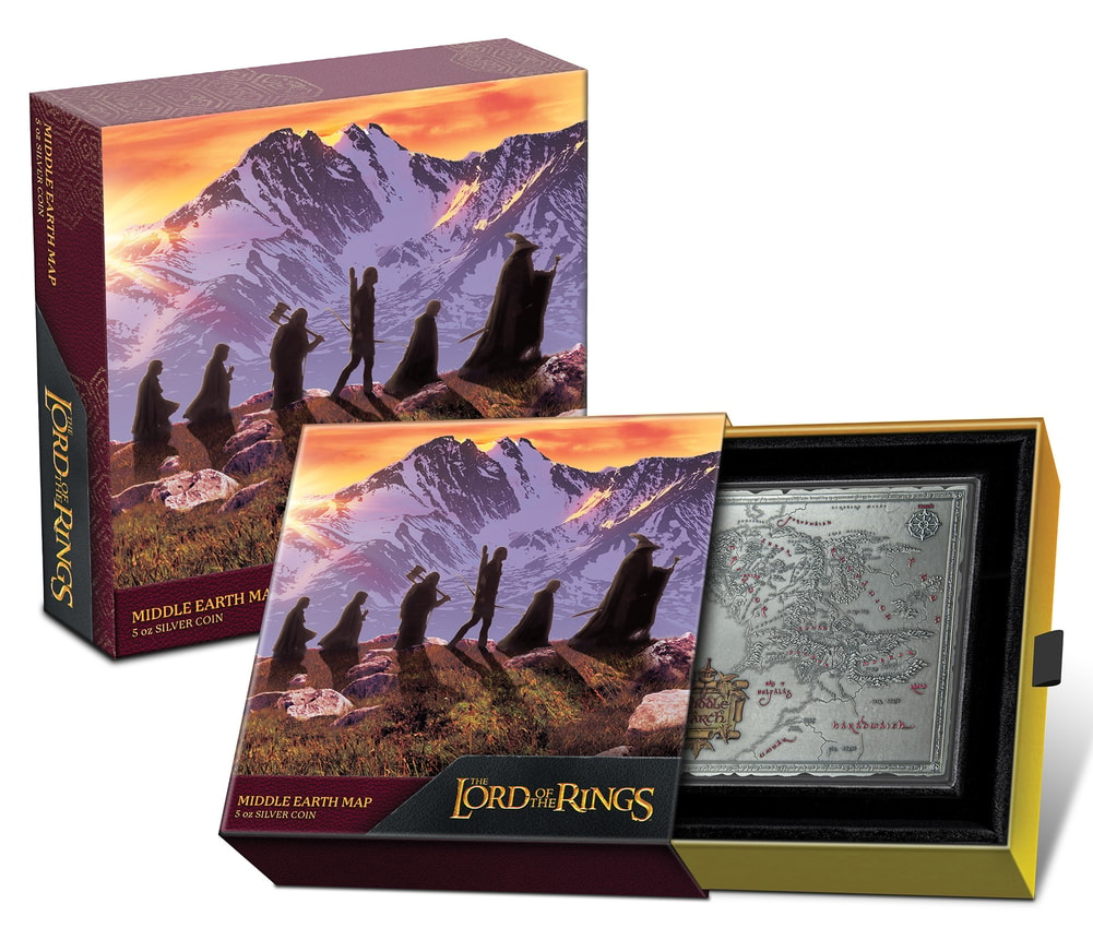 Middle Earth Map 5oz Silver Coin by New Zealand Mint | Sideshow 