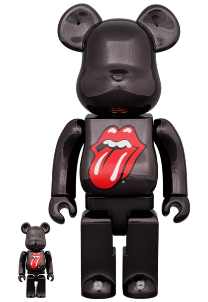 Be@rbrick The Rolling Stones Lips u0026 Tongue (Black Chrome Version) 100% u0026  400% Collectible Set | Sideshow Collectibles