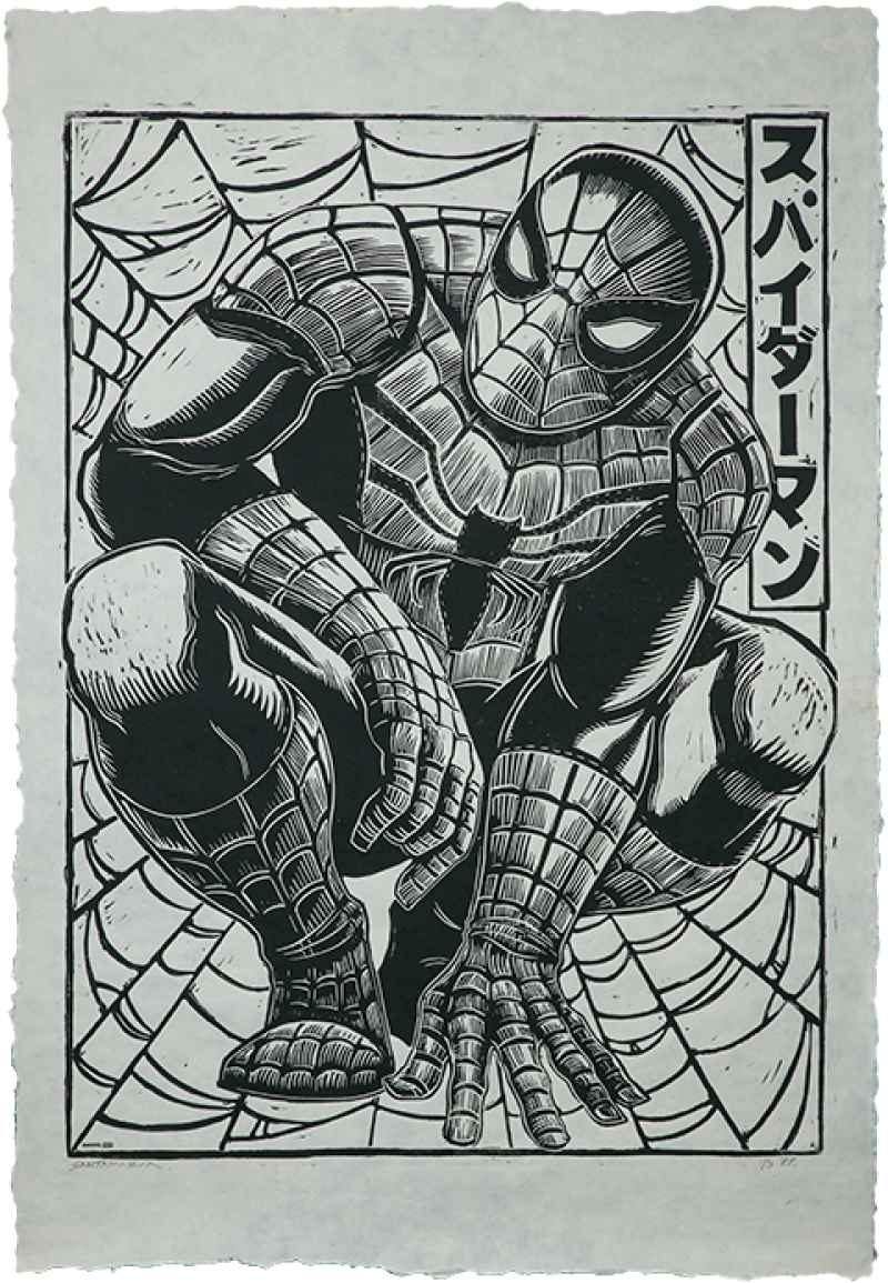 Spider Man Linocut On Lokta Paper Fine Art Print By Peter Santa Maria Sideshow Fine Art Prints